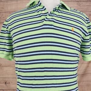 Polo Ralph Lauren Polo Shirt Mens Large Green Stripe Mesh Cotton Casual Knit